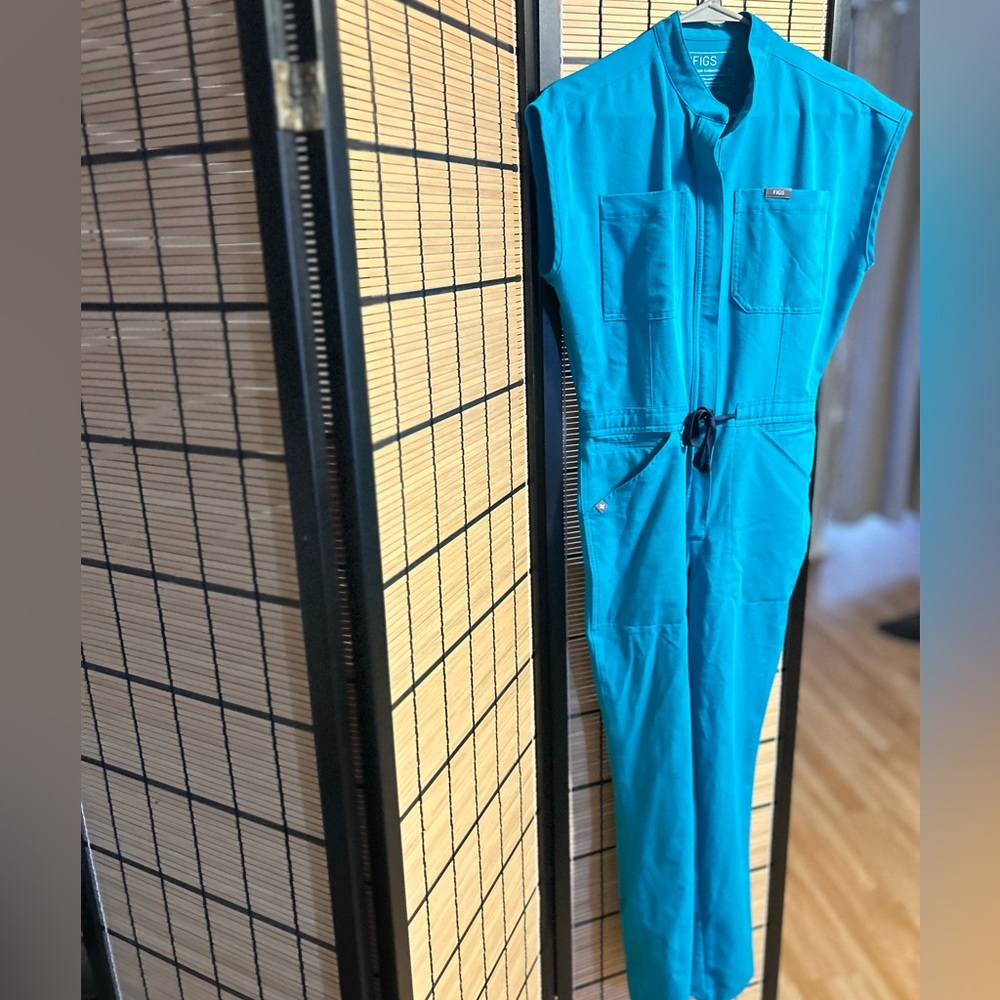 Figs Cargo Scrub Jumpsuit Green Teal